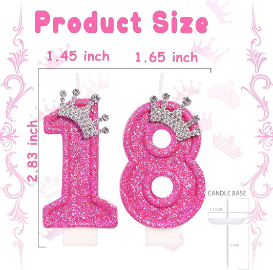 Birthday Candle for Cake, Crown Rose Number Candles, 2.76 inch Number Happy Birthday Candle, Cake Topper Decoration for Birthday Party (Number 18)