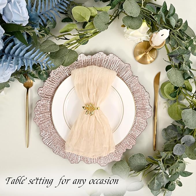 24 Pack Rose Gold Charger Plates Bulk, 13" Plastic Reef Chargers for Dinner Plates, Round Charger Plate with Floral Reef Design for Dinner Wedding Party Table Setting Decoration