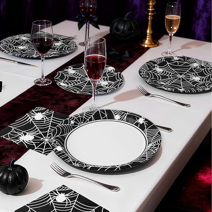 75pcs Spider Party Supplies, Disposable Paper Plates & Napkins, Tableware Decorations Favors, Including 9" & 7" Plates & Napkins for Halloween, Birthday, Parties, and Everyday Use