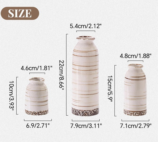 Ceramic Small Flower Vase Set of 3, Glossy Glazed Surface 8.7" Tall Table Modern Farmhouse Decorative Vase for Christmas Home Decor Bookshelf Living Room Bedroom Beige