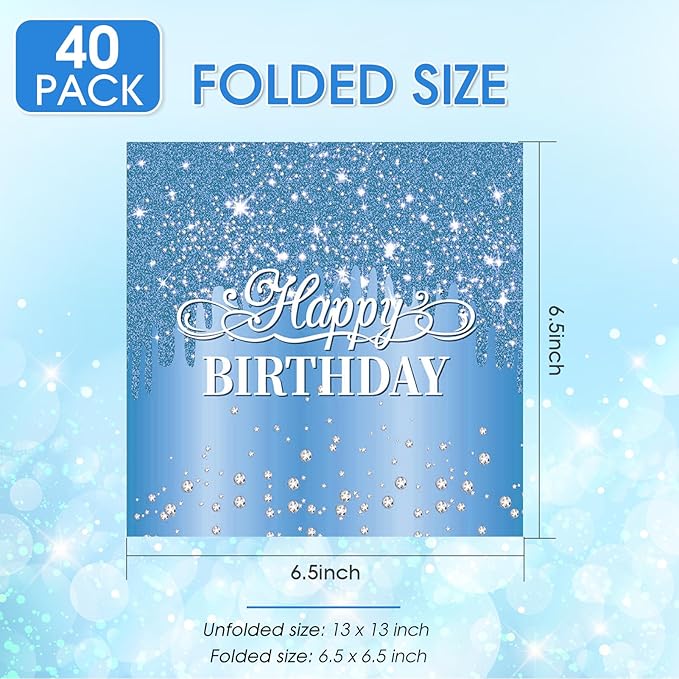 40PCS Happy Birthday Napkins Blue Happy Birthday Decorations Blue Themed Disposable Paper Napkins for Dinner Picnic Cocktail Birthday Party Supplies Decorations for Man Woman