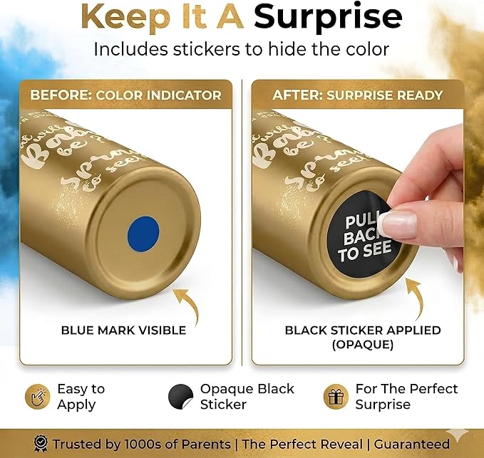 Gender Reveal Smoke Bombs Set – 2 Pack Gender Reveal Fire Extinguisher Spray (Blue, 150g Each) – Non-Toxic Cornstarch Cloud for Baby Boy Reveal Party Ideas, Pregnancy Announcement – Stickers Included