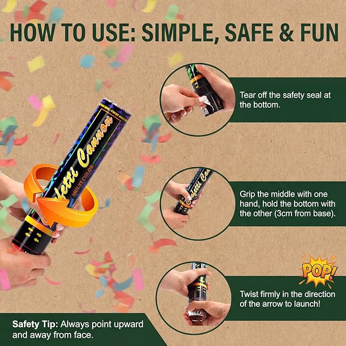 Biodegradable Confetti Cannons 12 Pack, 12" Multicolor Party Poppers for Birthday, Graduation, Wedding, Christmas, New Year & Celebration Events