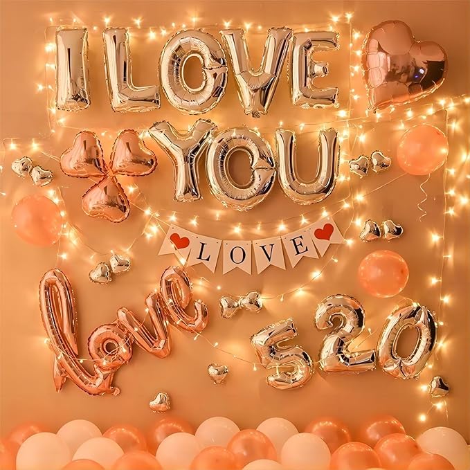 Red Heart Shaped Balloons Silver I LOVE YOU Valentine Balloons for Valentines Day Bridal Shower Wedding Party Decorations