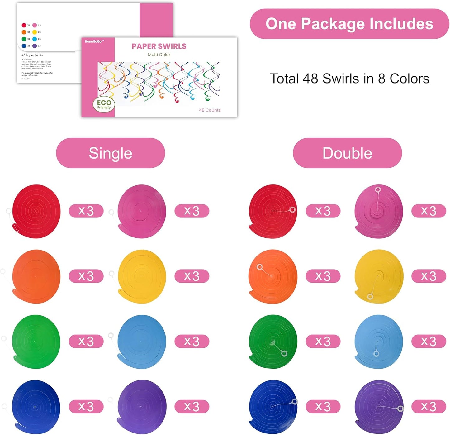 48‑Piece Multi-Color Paper Swirl Decorations – Hanging Party Swirls for Birthday, Baby Shower, Wedding & Celebration Decor