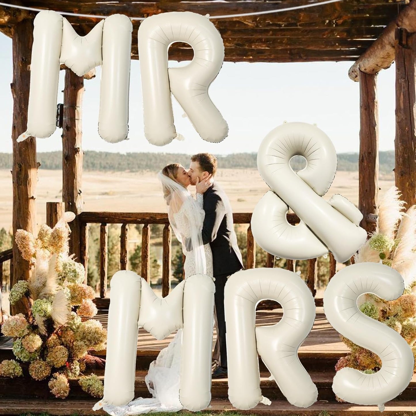 40 Inch Beige MR & MRS Balloons for Wedding Decor, Large Cream Mr and Mrs Foil Balloon Letter, Ivory White Sand Mr to Mrs Banner Sign for Bride Groom Engagement Couple Sweetheart Party Decorations
