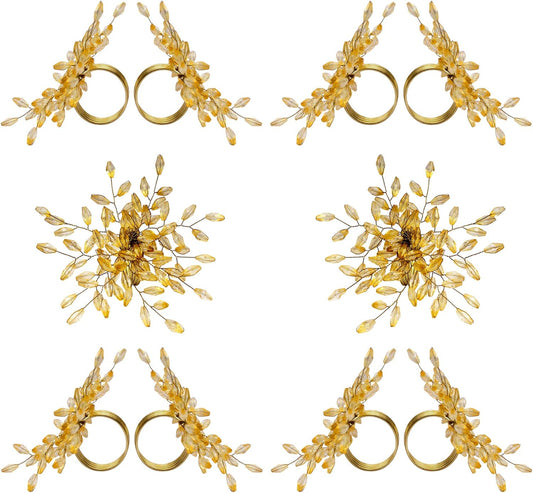 Napkin Rings Set of 12 for Dining Table Decoration Parties Everyday Metal Napkin Holder Leaf Gold (Pack of 12)