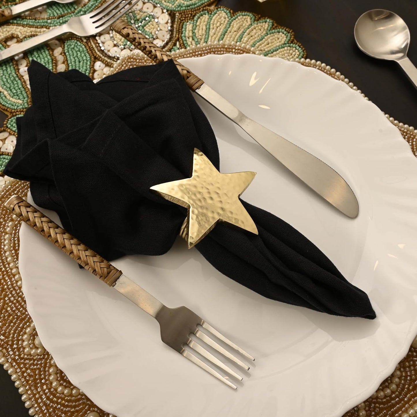 12 Pcs Lightweight Metal Napkin Rings - Gold Star Metal Holders for Elegant Table Decor, Parties, Weddings, Holidays, Everyday Dining - Metallic Adornment for Table Settings - CLEENTABLE
