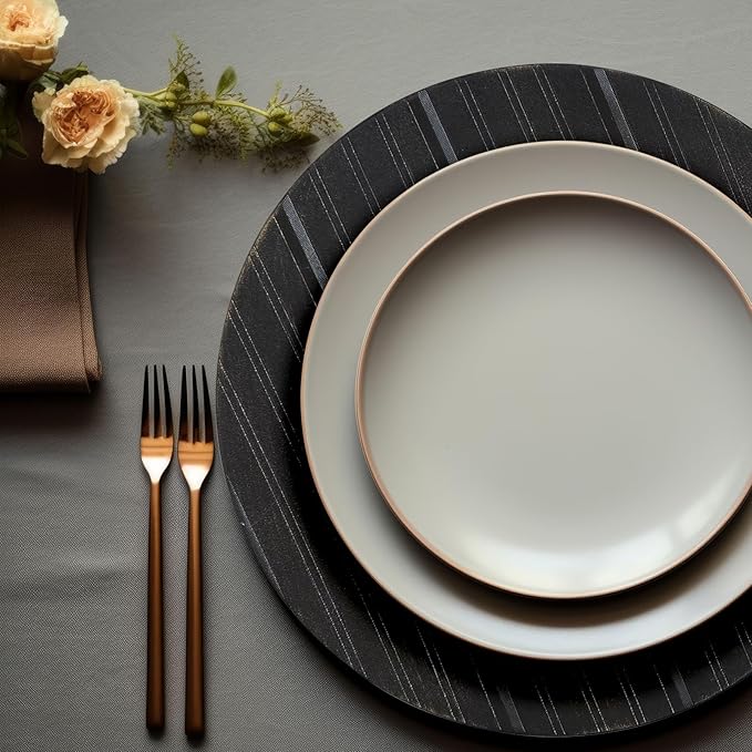 13" Antique Charger Plates, Stripe Pattern Black Charger Plate Set of 6, Round Server Ware Chargers for Dinner Plate, Reusable Bulk Table Setting for Party or Event