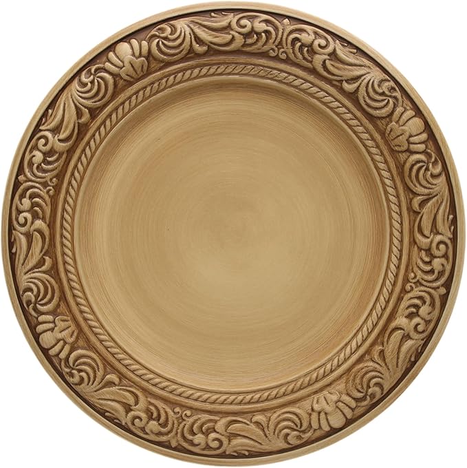 13-Inch Vintage Embossed Charger Plates, Set of 6 - Decorative Antique Gold Plastic Underplates for Dinner Party, Wedding, and Holiday Table Decor - Durable & Reusable Service Plates