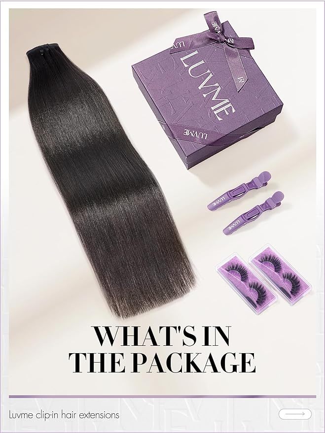 LUVME Yaki Straight Seamless Clip in Hair Extensions 70g, 20 Inch Natural Black, 100% Real Remy Human Hair, Soft Full Volume, Easy Clip Ins for Daily Wear, Work, Parties & Weddings