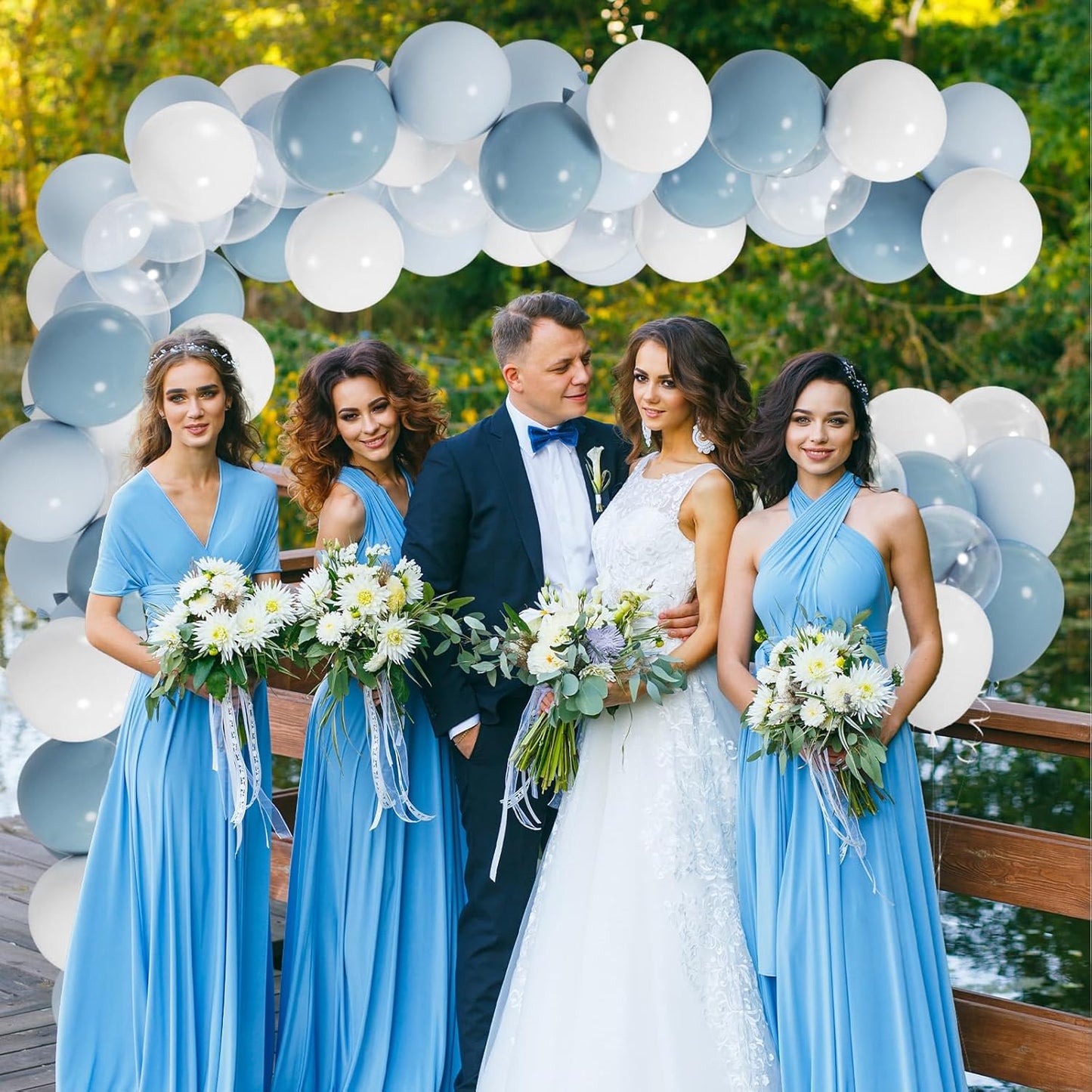50pcs Dusty Blue Balloon Arch Kit, 12” Pastel Blue and White Clear Balloons for Birthday Wedding Baby Bridal Shower Themed Parties