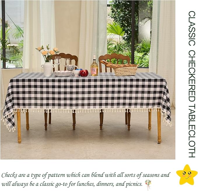 Table Cloth Rectangle Table-Rustic Gingham Tablecloth Buffalo Plaid Table Cloth for Thanksgiving Christmas Kitchen Dining Room (55x84 Inch,Black and White)