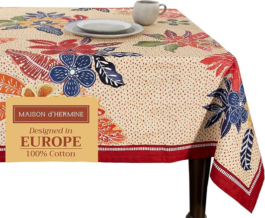 Maison d' Hermine Table Cloth Square Table 100% Cotton 60 x 60 Inches Fall Tablecloth Reusable Everyday Use for Thanksgiving Christmas Decorations Dining Farmhouse Party (Kalahari)