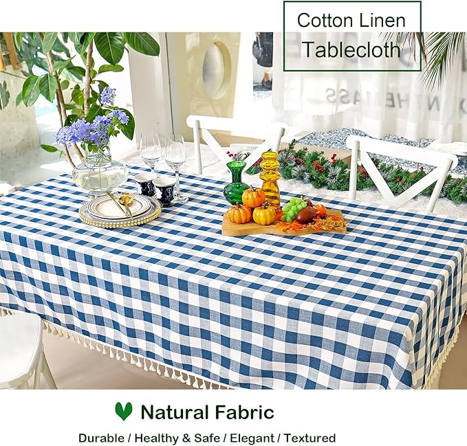 Buffalo Plaid Tablecloth, Gingham Table Cloth for Thanksgiving Christmas Kitchen Restaurant Holiday Indoor Outdoor Picnic（Rectangle/Oblong, 55x102, Navy Blue