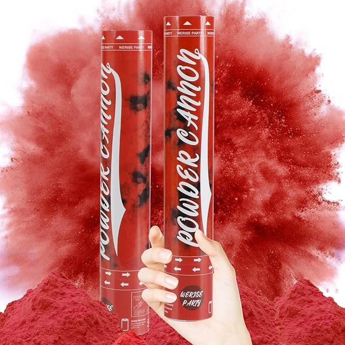 Red Powder Cannon Poppers, WERISE Party Biodegradable Smoke Poppers Cannon 12 Inch Powder Poppers for Birthday Party Valentines Day and Graduation 2 Pack