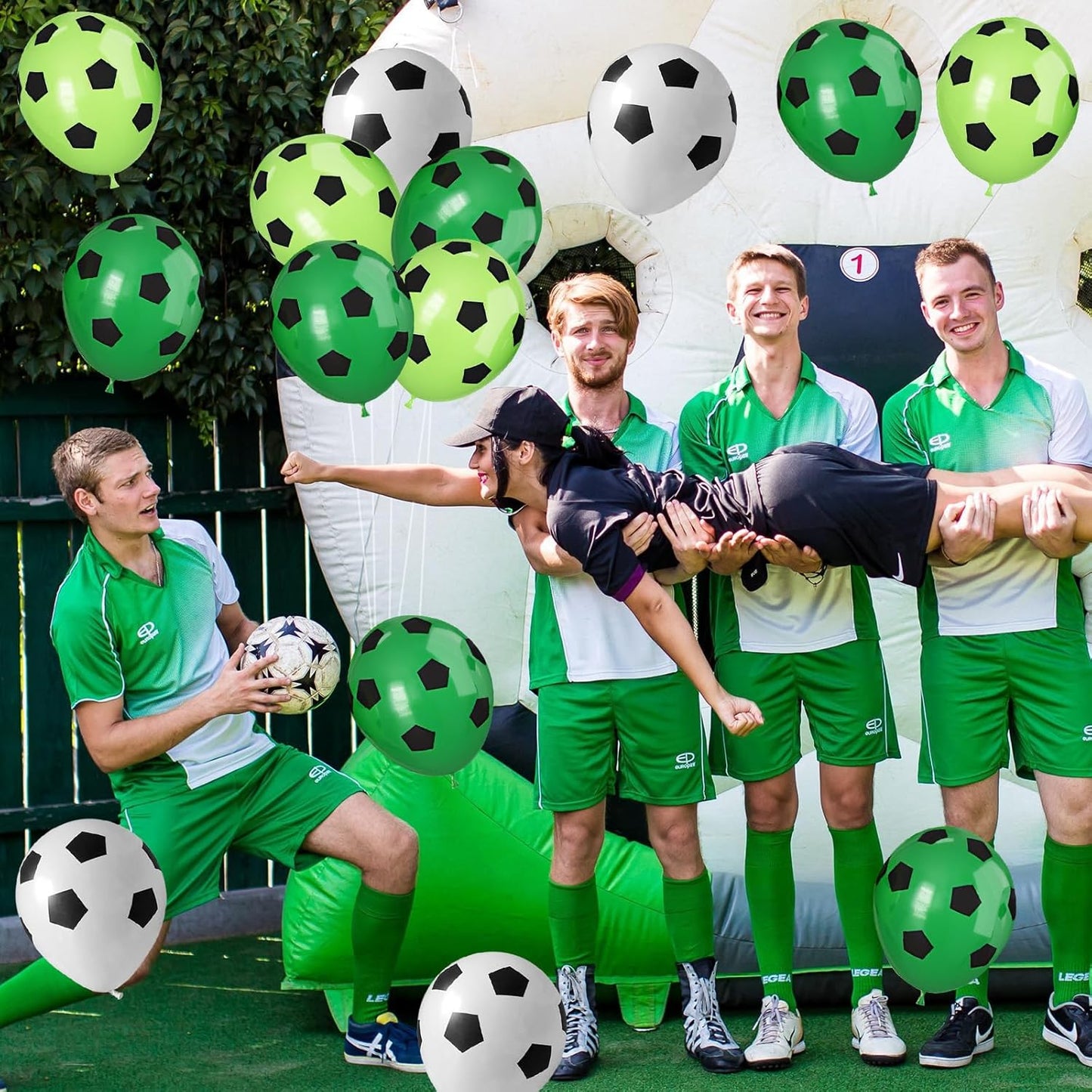 30pcs Soccer Balloon,Soccer Party Birthday Decorations,Football Balloon for Boys,12 Inch Green White Latex Balloons for Kids Football Sport Theme Party Decorations