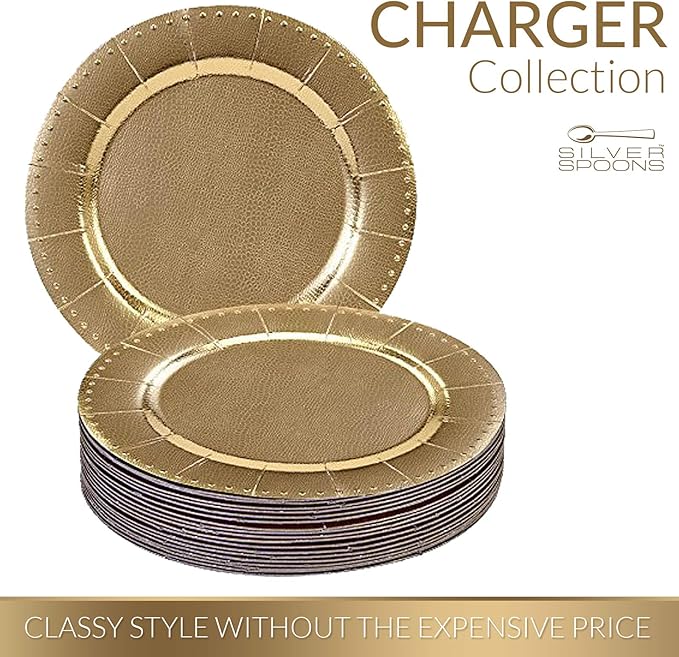 Elegant Disposable Charger Plates For Party - 13” (10 Piece) , Perfect for Celebrations & Events, Gold
