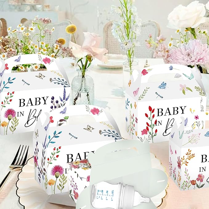 BACH AND BOUJEE 12Pcs Baby in Bloom Goodie Boxes Wildflower Baby Shower Party Favors Gift Bags Candy Box Floral Baby in Bloom Baby Shower Decorations Gender Reveal Party Supplies
