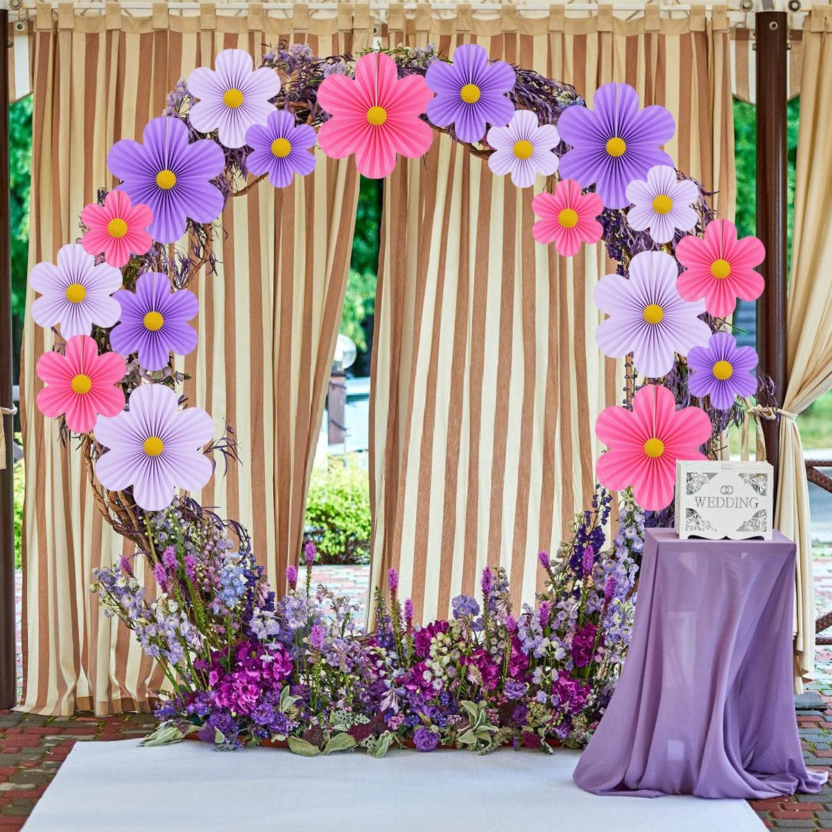 Purple Party Decorations Paper Flowers Decorations for Wall Classroom Paper Fans Floral Backdrop Flower Wall Decor Pack of 9 Pink Purple