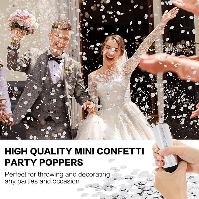 Confetti Cannon 24 Pack Small Silver Confetti Poppers ideal for Weddings, Birthdays, Graduations, Baby Showers, New Year's Eve Parties Fun Party Decorations