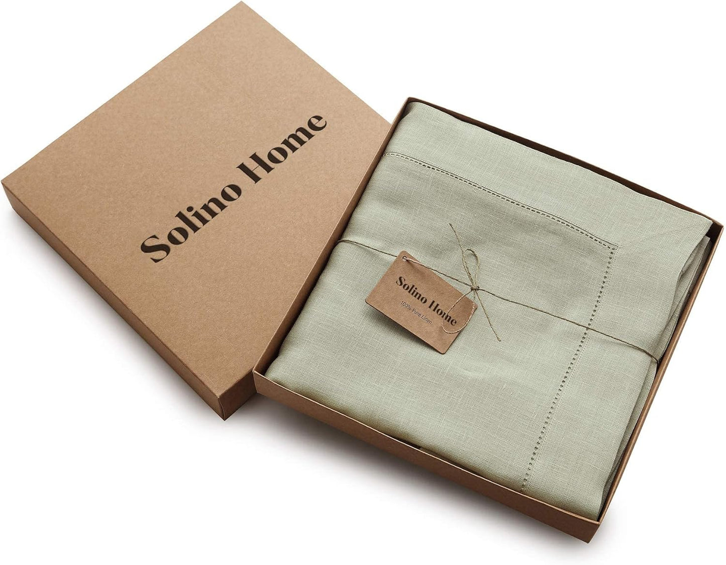 Solino Home Linen Sage Green Tablecloth 60 x 144 Inch - Classic Hemstitch, 100% Pure Linen Rectangular Tablecloth - Machine Washable Table Cloth for Fall, Autumn, Thanksgiving, Christmas