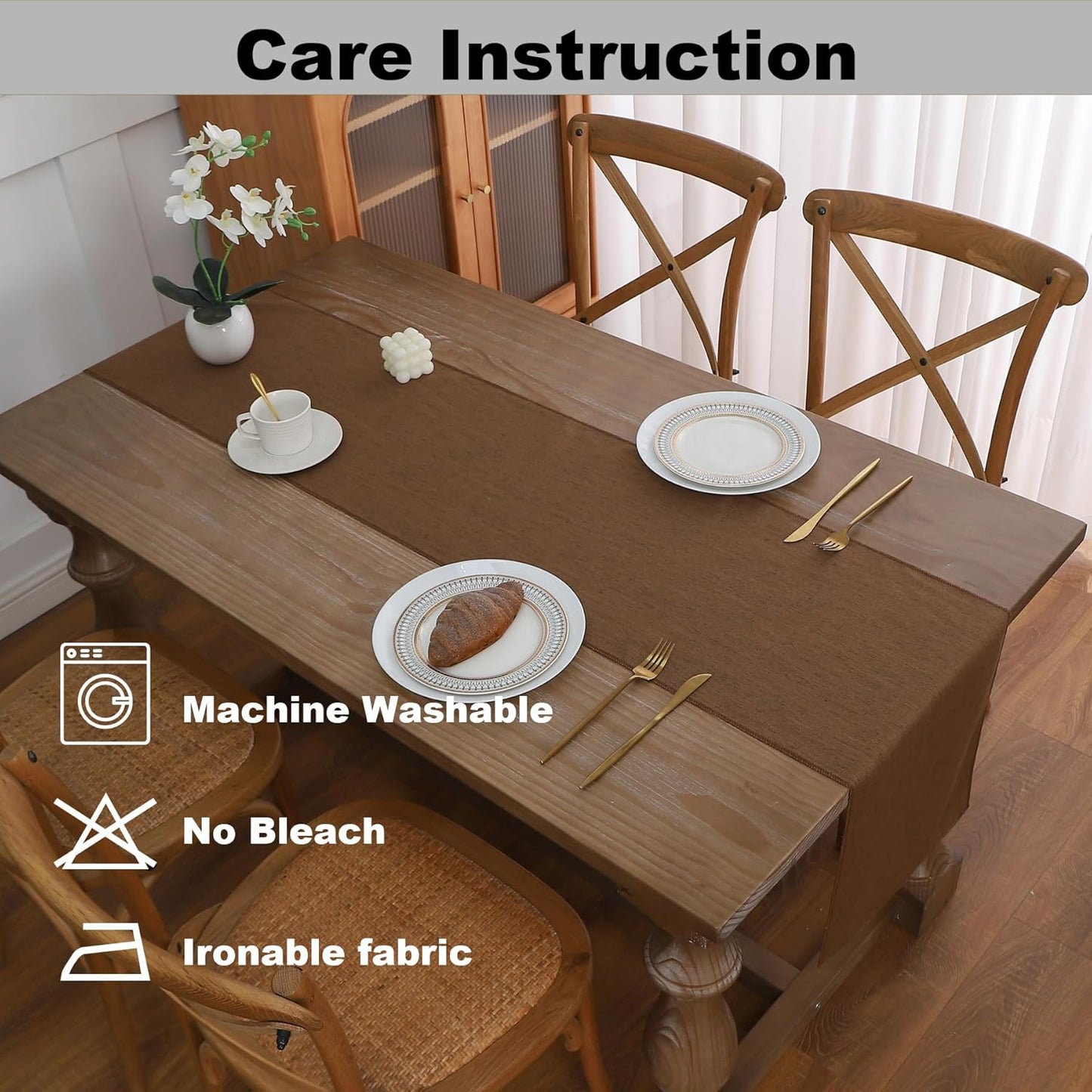 Gernaice Solid Color Table Runner, Rustic Cotton Linen Farmhouse Table Runners for Dresser Dining Living Room Bedroom Home Decor, 48" L X 13" W Coffee