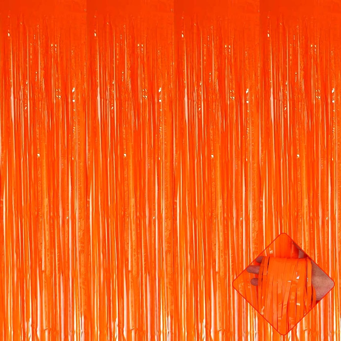 4 Pack 3.3Ft x 6.6Ft Orange Foil Fringe Curtain Backdrop, Metallic Tinsel Foil Fringe Streamers Curtains Background for Photo Booth, Birthday, Wedding, Halloween, Christmas Party Decoration