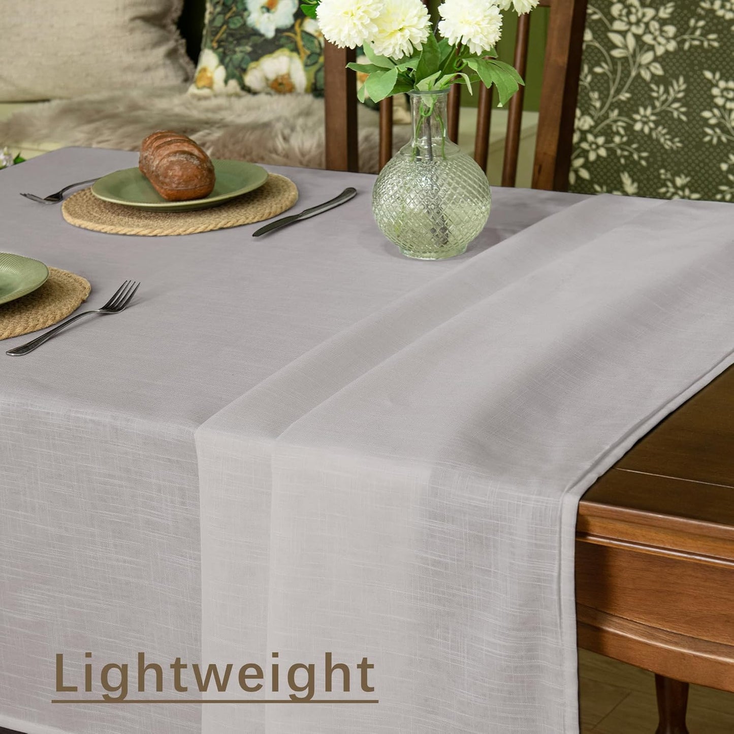 Linen Textured Rectangle Tablecloth, Slubby Lightweight Table Cloth 60 x 84 Inch, Water Resistant Stain Resistant Farmhouse Burlap Table Cover for Kitchen Dining Room