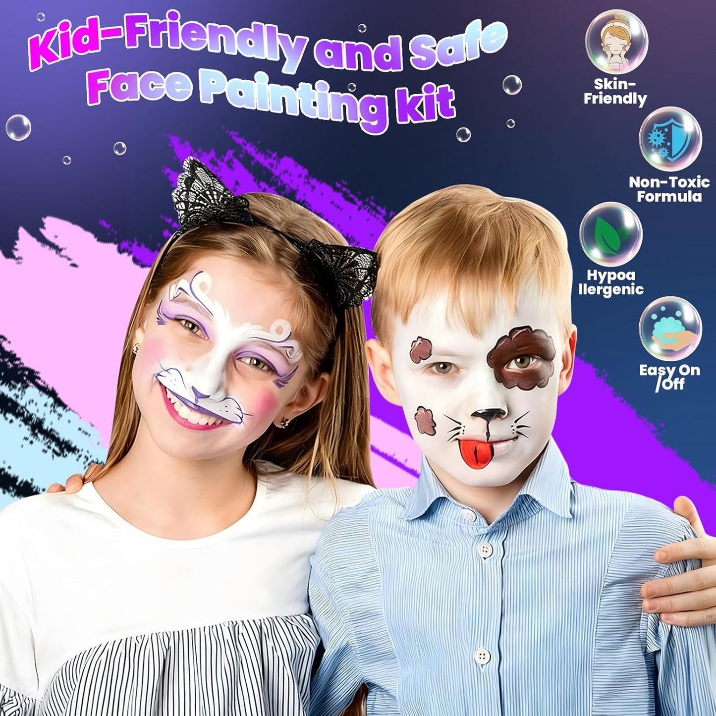 Professional Face Painting Kit for Kids – 22 Colors Non-Toxic Face & Body Paints with Rainbow Palette, Brushes, Stencils, Glitter & Gems for Birthday Parties, Halloween, Festivals, School Events