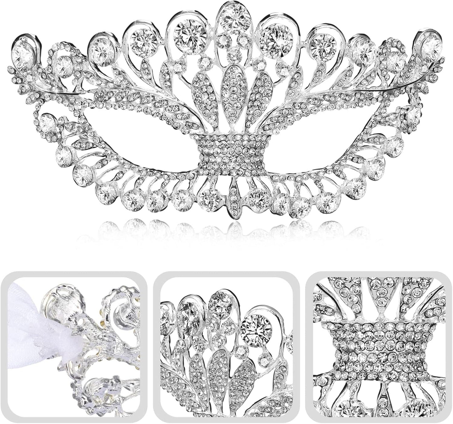 Toyvian Costume Mask Shiny Rhinestones Masquerade Mask Evening Prom Venetian Mardi Gras Party Mask for Women Girls White Decor