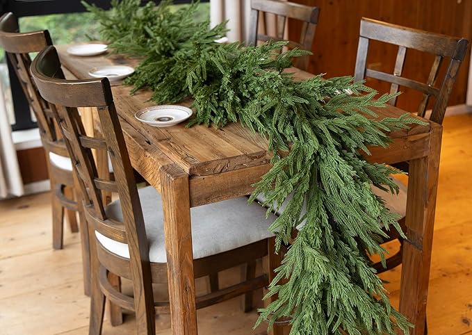 15ft Handmade Christmas Garland,Artificial Cypress Cedar Pine Needles Greenery Seasonal Garland for Christmas TV Cabinet Winter Holiday Indoor Outdoor Decoration