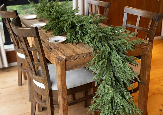 15ft Handmade Christmas Garland,Artificial Cypress Cedar Pine Needles Greenery Seasonal Garland for Christmas TV Cabinet Winter Holiday Indoor Outdoor Decoration
