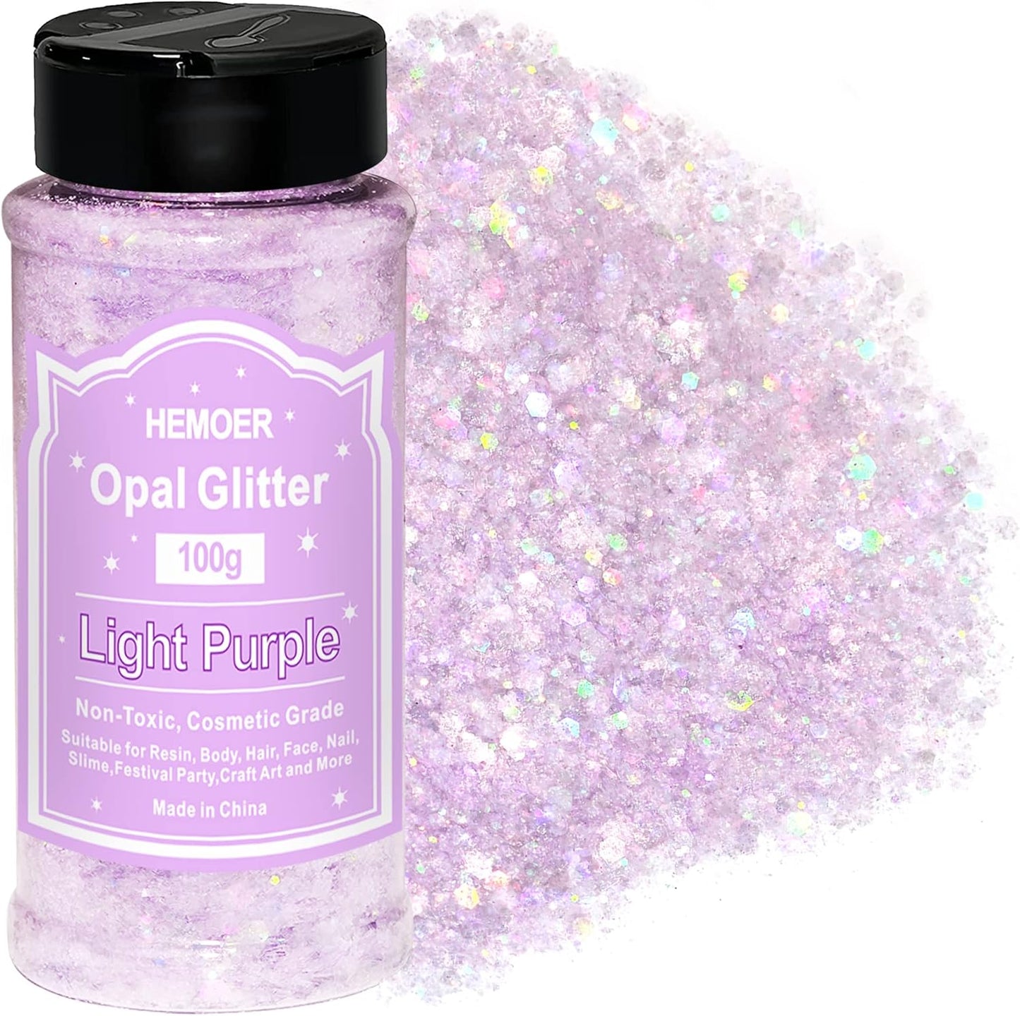 HEMOER Light Purple Opal Glitter 100g/3.5oz, Cosmetic Mixed Hexagon Chunky & Fine Craft Glitter Resin Sequins for Epoxy Glass, Resin Art, Body, Hair, Face, Nail, Slime, Tumbler, Festival Party