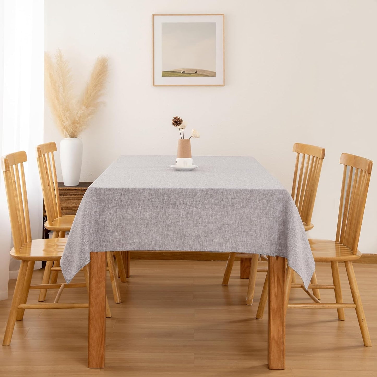 Hiasan 2 Pack Faux Linen Rectangle Tablecloth - Wrinkle and Stain Resistant Washable Table Cloth for Kitchen Dining Room Holiday Dinner, Stone, 70 x 90 Inch