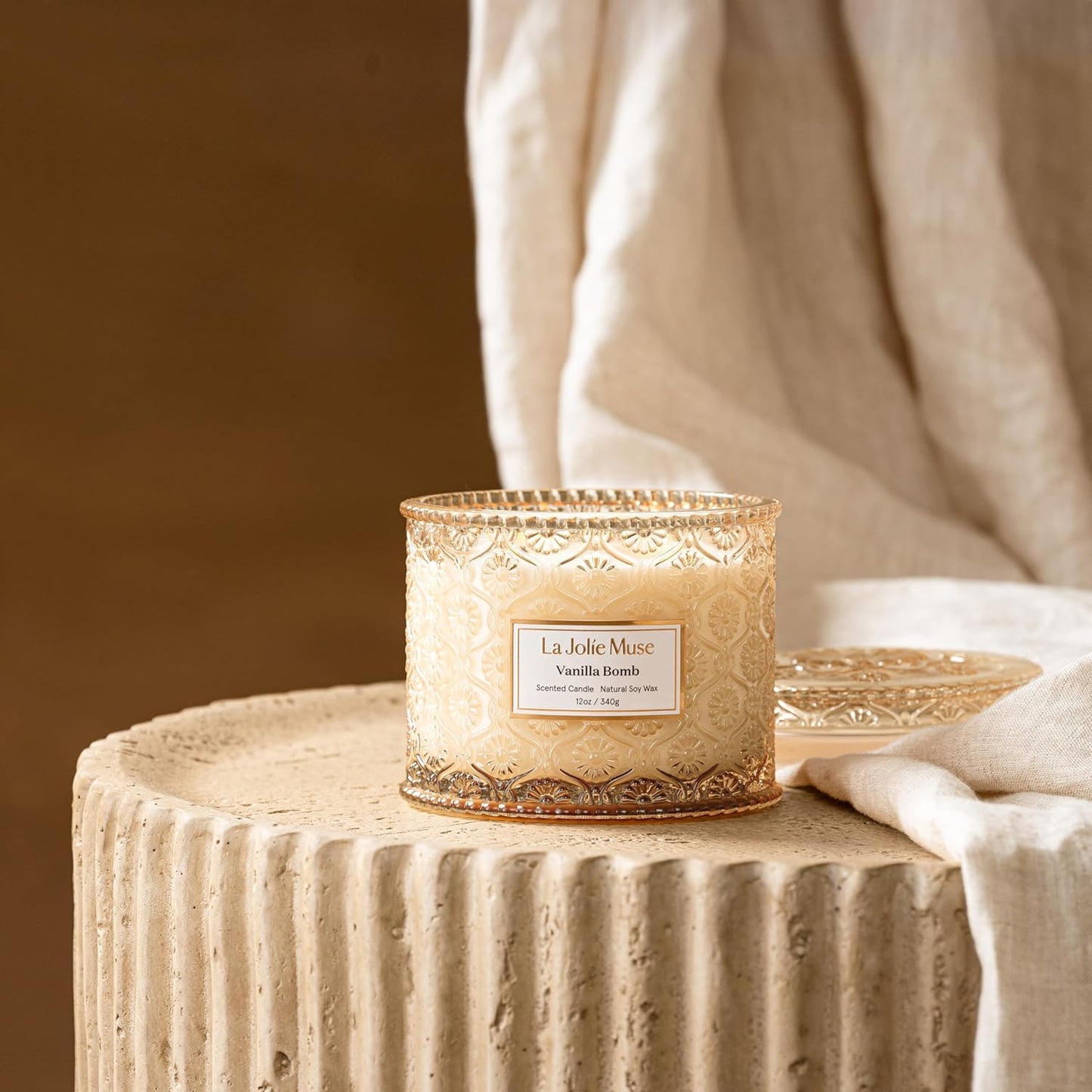 LA JOLIE MUSE Vanilla Bomb Candle | Lemon Zest, Fressia & Patchouli | 12 oz Large 2-Wick Soy Wax Candle | 60 Hours Clean Burn | Gift-Ready for Hosts | Elegant Home Décor