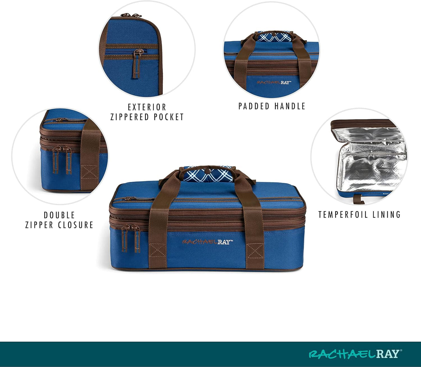 Rachael Ray Expandable Insulated Casserole Carrier for Hot or Cold Food, Thermal Lasagna Lugger Tote for Potluck, Parties, Picnic, and Cookouts, Fits 9" x 13" Baking Dish