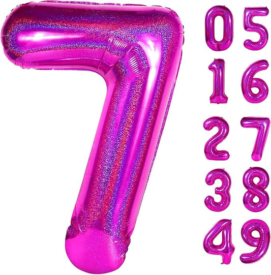 Laser Hot Pink 7 Balloon, Number Balloons 40 Inch, 7th Birthday Decorations for Girls Kids, Party Decoration for Women, Number 7 Balloon