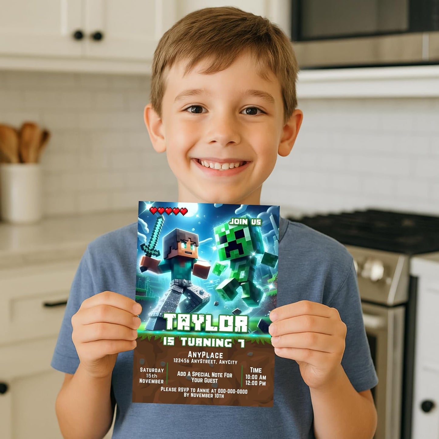 Fully Customizable minecraft Birthday Party Invitations, 4 x 6 inches, with Self-Sealing Envelopes, Gaming Theme Design, minecraft Birthday Invitations for Boys and Girls (Minecraft/Diamond)