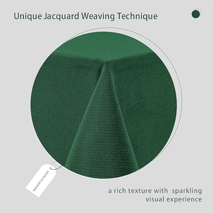 BALCONY & FALCON Rectangle Tablecloth Jacquard Style Water Resistant Table Cover for Christmas Thanksgiving Dining Kitchen Cafe Parties and Outdoor Use (Dark Green, 57 x 118 inch)