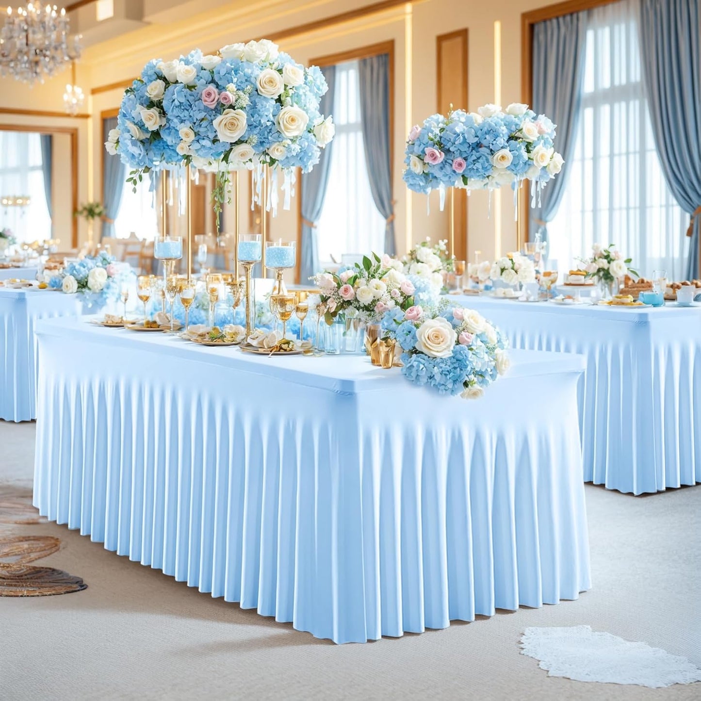 8 Pack Spandex Baby Blue Fitted Table Cloth for 6ft Rectangle Tables Baby Blue Stretch Tablecloth Table Covers Skirt Banquet Wrinkle Free Tablecloths for Parties Wedding