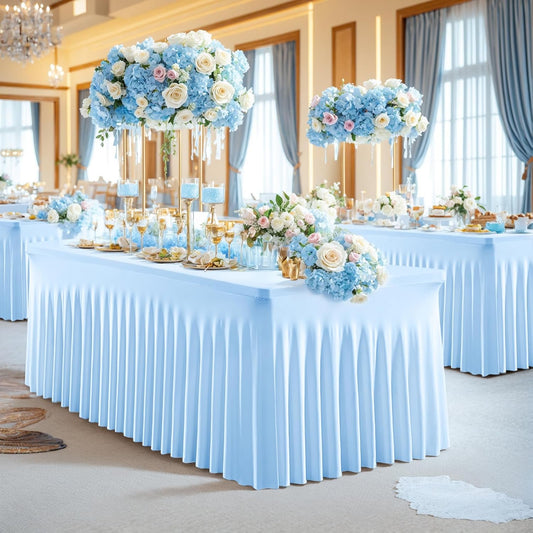 8 Pack Spandex Baby Blue Fitted Table Cloth for 6ft Rectangle Tables Baby Blue Stretch Tablecloth Table Covers Skirt Banquet Wrinkle Free Tablecloths for Parties Wedding