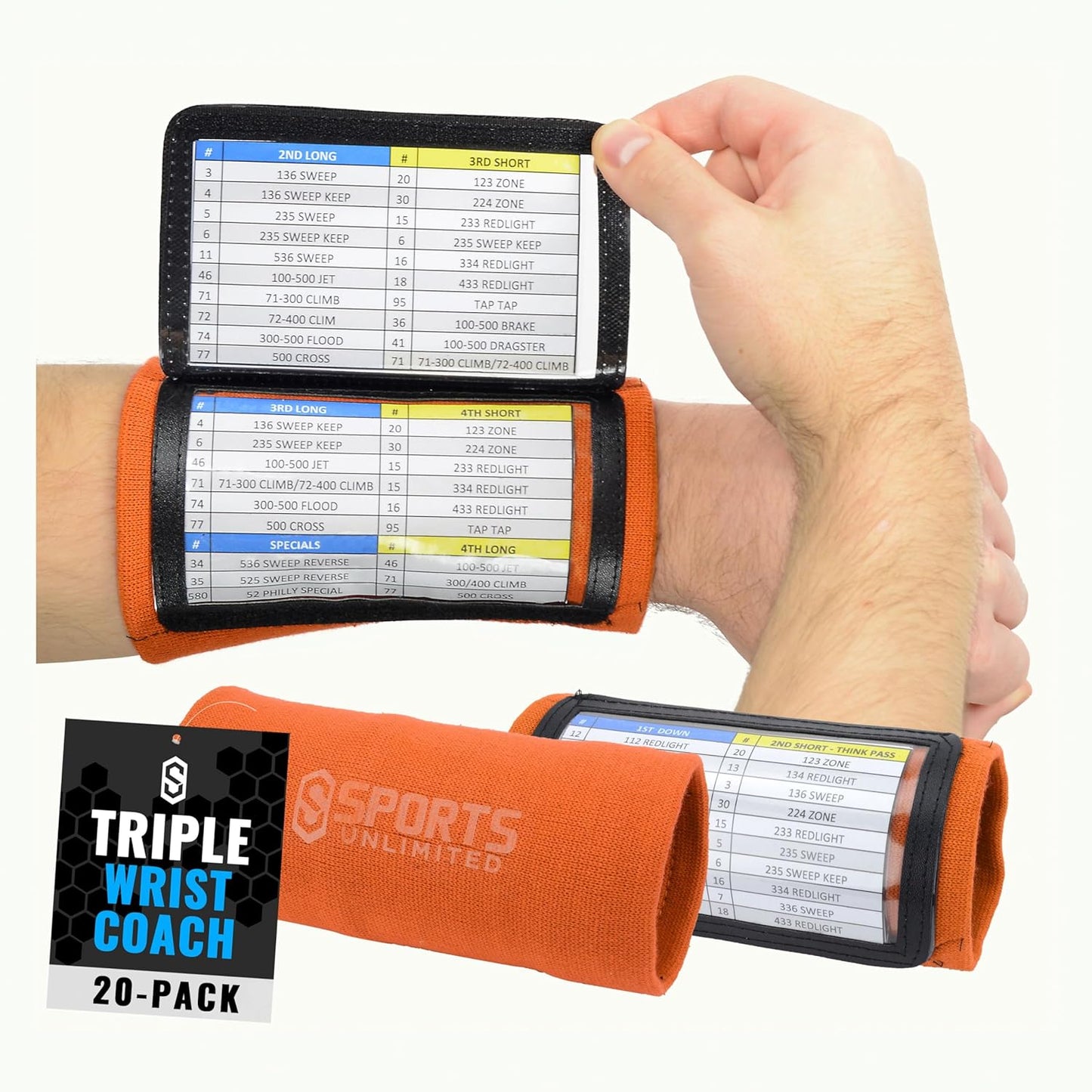 Sports Unlimited Adult Triple Wrist Coach, Football Wristbands for Plays, Baseball Wristbands, QB Arm Bands