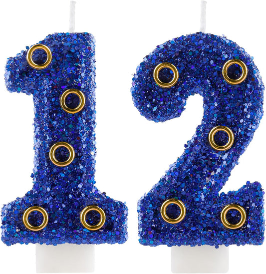 Blue Gold Rings Hedgehog Themed Birthday Candle, Number 12 Candle Cake Topper, Character Cartoon Theme for Boys Girls Birthday Party Decorations Supplies