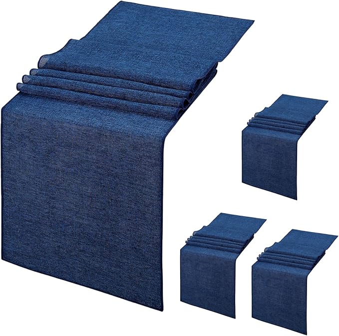 4 Pieces Navy Blue Table Runners: 13x108 Inch Navy Blue Rustic Jute Table Runner Thanksgiving Table Cover for Farmhouse Macrame Boho Fall Party Home Dining Decorations