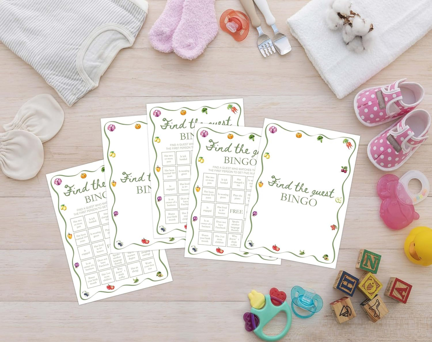 Locally Grown Baby Shower Games, Farmers Market Find The Guest Bingo Game for 30 Guests with Game Cards, Gender Reveal, Baby Shower Supplies & Decorations (DV40)