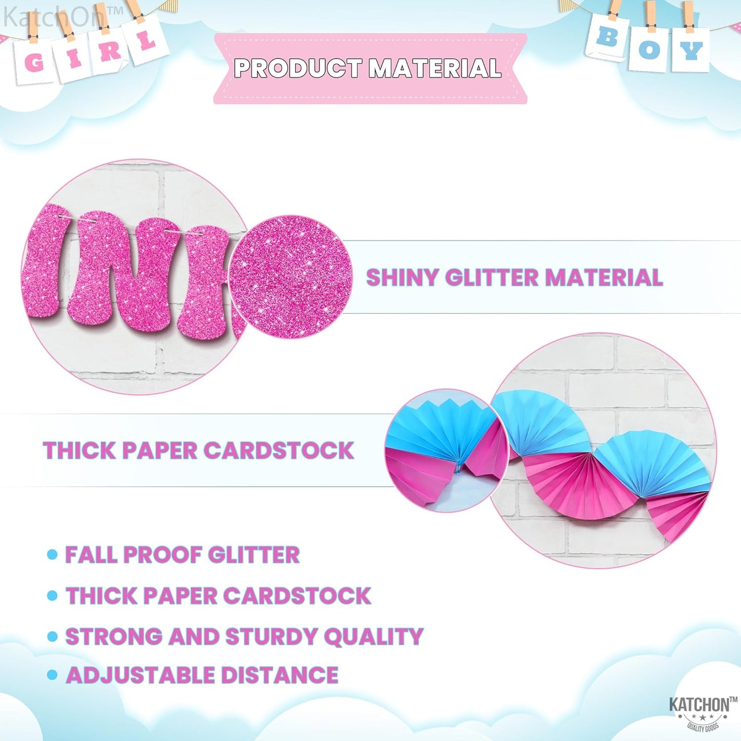 KatchOn Pink or Blue Fans and Heart Banner