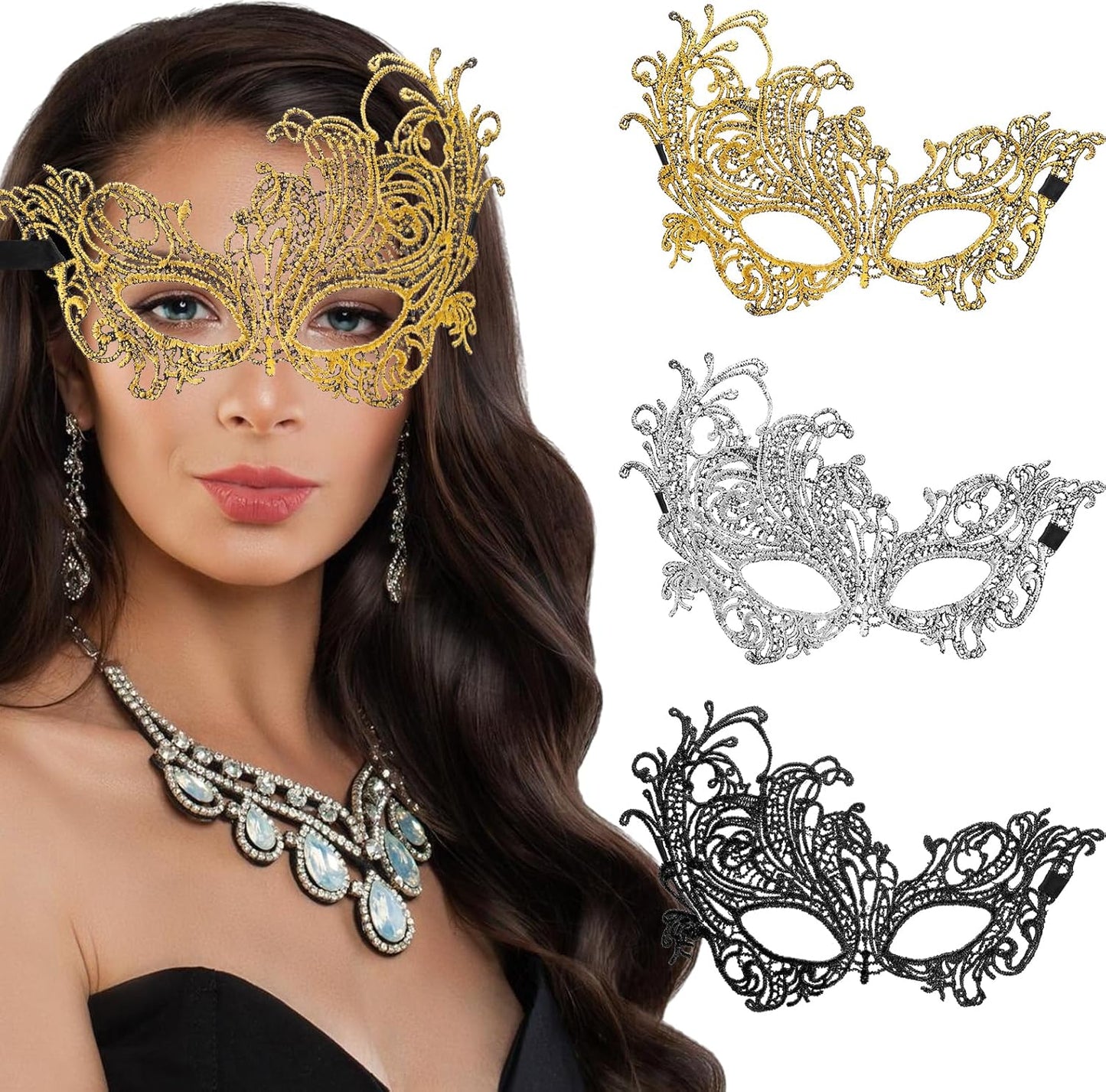 3 Pcs Adult Masquerade Mask Mysterious Fun Lace Masks for Couples Women Man Lace Headpiece Disguise for Costumes