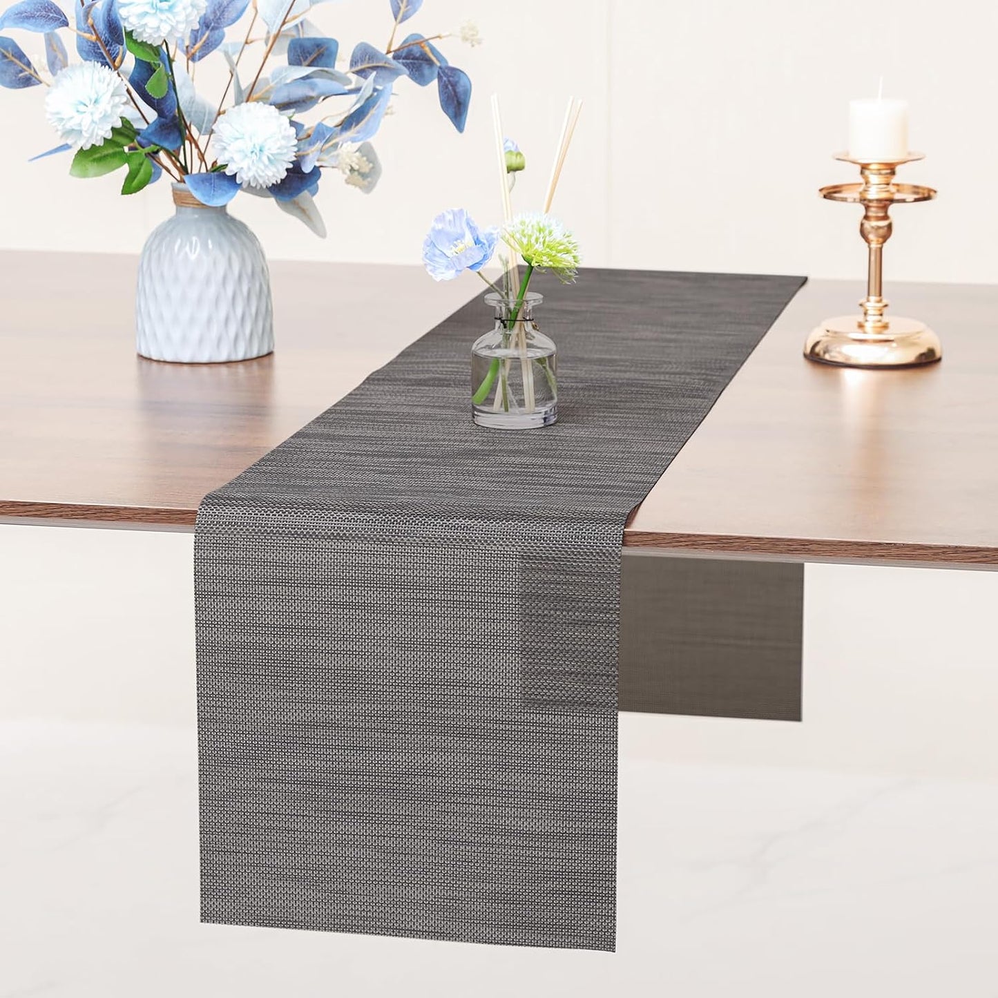 Myir JUN Table Runner, Vinyl Table Runner Indoor 55 Inch Long Arbitrarily Cropped Runner for Table Non-Slip Heatproof for Home Party (Dark Brown, 12 x 55 inch)