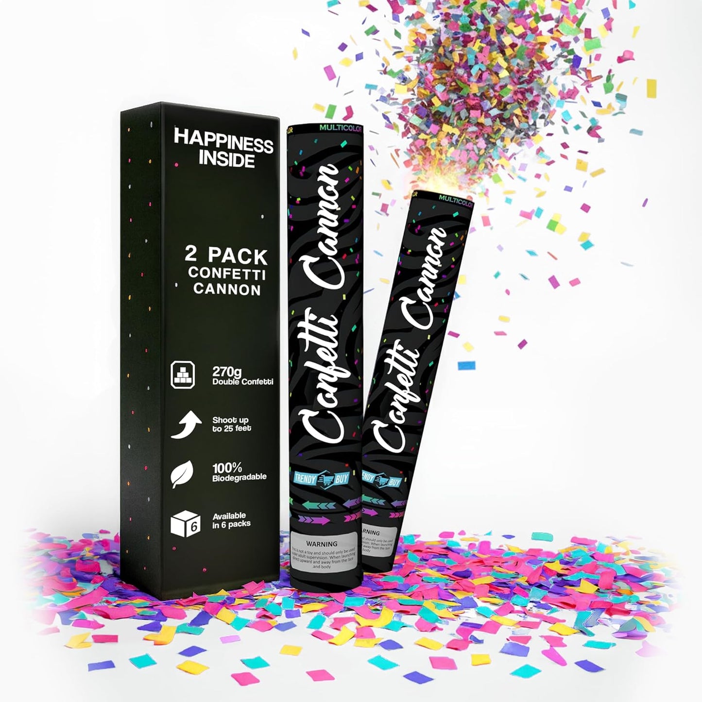 Multicolor Confetti Cannon 2pc, Biodegradable Confetti Poppers, Party Poppers for 2025 New Year’s Eve, Christmas, Birthdays & Celebrations, Confetti Blaster Shooters